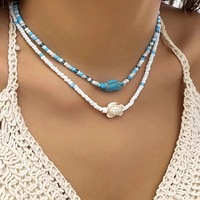 2 pièces/ensemble bohème perle chaîne collier collier Vintage mode acrylique tortue étoile de mer pendentif collier femmes plage bijoux