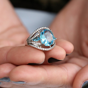 Ocean Blue Stone Women Ring Elegant Fashion Finger Jewelry for Party <b>Gift</b> - Product Image 2