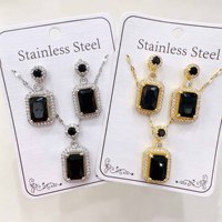 Parure de bijoux étanche en acier inoxydable 316L plaqué or 18 carats avec zircon, comprenant collier, boucles d'oreilles et bague, idéale pour mariage et soirée