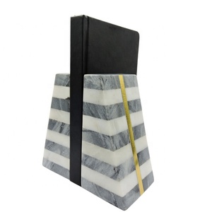 Modern Style Brass Inlay Bookends White Grey Triangular Marble Heavy Duty <b>Book</b> Stand for Home Study Room <b>Decorative</b> Desktop - Product Image 1
