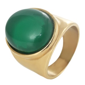 yunnique Men's Stainless Steel <b>Ring</b> <b>Gold</b> Color Large Green Stone Bezel Setting Fashion Jewelry Gift - Product Image 5