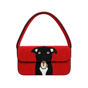 Handmade Dog Beaded Shoulder <b>Bag</b> <b>Black</b> Dog Portrait Red Handbag Women Pet Inspired Purse Wholesale OEM Private Label - Product Image 1