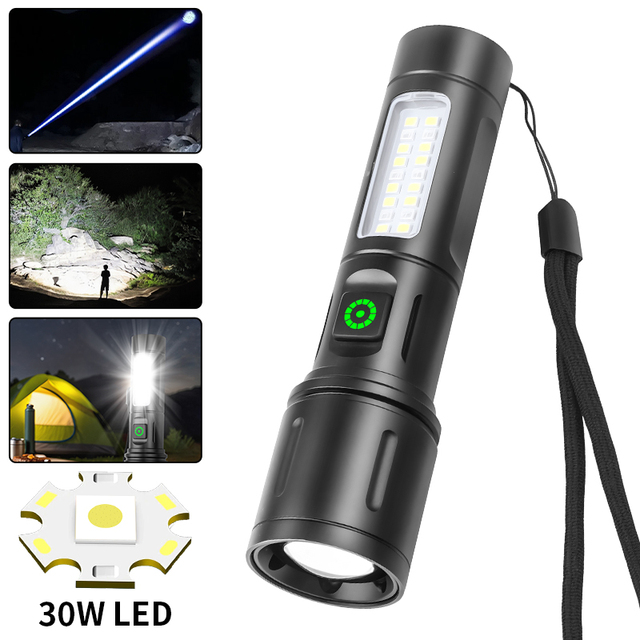800m 500lumen 5 Modes Powerful Tactical Torchlight Long-Range Zoomable 18650 Rechargeable Battery Cob LED Flashlight