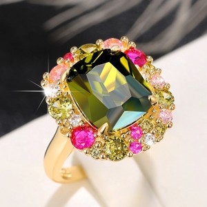 Anello con Design Quadrato Verde Smeraldo Stile Vintage per Donne - Product Image 1