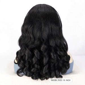 Extensions de <span class=keywords><strong>cheveux</strong></span> synthétiques noirs 1B de 16 pouces, fibre haute température, queue de cheval légèrement bouclée et rebondissante pour femmes, <span class=keywords><strong>avec</strong></span> cordon <span class=keywords><strong>élastique</strong></span> - Product Image 3