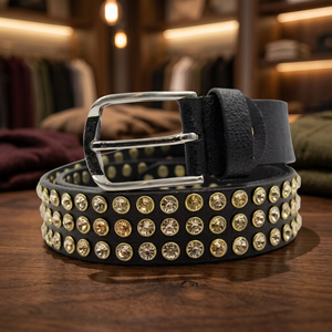 Boucle carrée solide en acier, style vintage, pour homme, en cuir de vachette 100% véritable, résistante à l'eau, avec perles personnalisées - Product Image 1