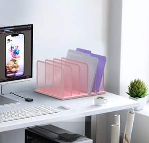 Desk File Organizer Upright Mesh Desktop Organizer File Sorter Office Organization File Holder for Home Office Classroom <b>Pink</b> - Product Image 3