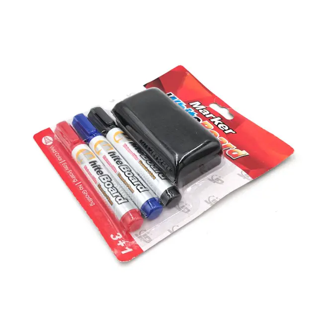 Custom printing classic durable cheap non-refillable non-toxic dry whiteboard markers pen eraser set custom color