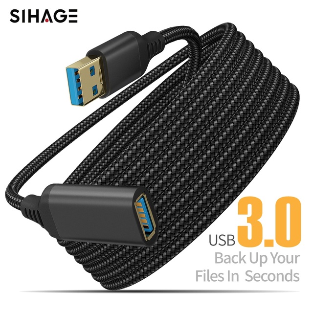 SIHAGE 60W 5Gbps USB 3.0 Extension Cable Charger Nylon Braided USB Male Female Gaming Cables Foil 5A Fast Charging for Printers