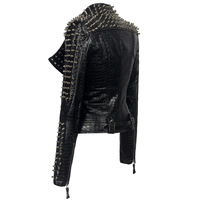 Veste courte en cuir de moto européenne et américaine grande taille Rivet Splicing Veste punk rock à manches longues pour femmes
