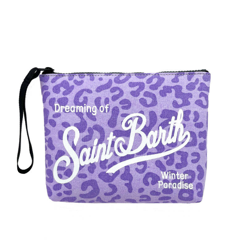 Leopard print purple clutch bag