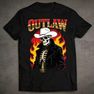 <span class=keywords><strong>T</strong></span>-shirt décontracté unisexe en coton confortable à manches courtes, coupe ample, tendance, imprimé flamme de cowboy crâne de bandit noir - Product Image 2