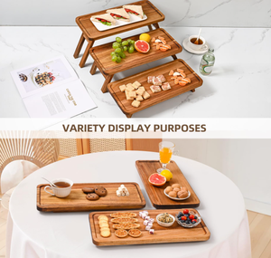 Rectangle <strong>Dessert</strong> Table Display Stand Foldable <strong>3</strong>-<strong>Tier</strong> Acacia Wooden Eco-Friendly Cupcake Serving <strong>Tray</strong> &amp; Tower Display Set - Product Image 3