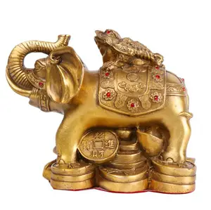 brass material Vintage Mini Gift Money Frog Statue Sitting Elephant