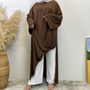 6809+1434 # Ensemble pantalon Abaya tendance, robe élégante à fente avec pantalon noir ou blanc classique, ensemble 2 pièces pour femmes - Product Image 4
