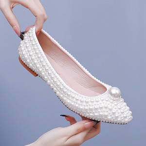 Décolleté a punta piatta da <span class=keywords><strong>donna</strong></span> scarpe singole comode a bocca bassa con perline a sfera di grandi dimensioni scarpe da sposa da sposa per la sera - Product Image 6