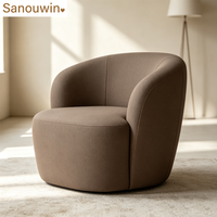 Fauteuil pivotant moderne à dossier incurvé en tissu, structure en bois massif, rotation à 360 degrés, canapé individuel pour salon ou villa