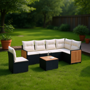 Set Divano da Giardino Moderno in Rattan PE Nero con Cuscini Crema, Design Contemporaneo per Arredamento da Esterno - Product Image 2