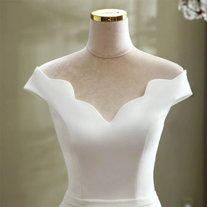 Abito <span class=keywords><strong>da</strong></span> Sposa Elegante a Tubino con Maniche Scollo a V Tinta Unita Schiena Scoperta Corsetto con Cerniera per Donna - Product Image 4