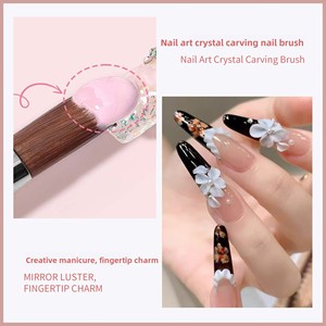 Pinceau à ongles en nylon taille 6-14, pinceau plat avec couvercle, manche en métal pour poudre acrylique, nail art - Product Image 4