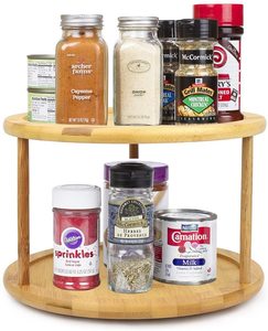 Combohome 2 Tier Bamboo Wooden Turntable Rack Organizer 360 Degree Rotating Storage Display Racks