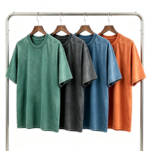 Camiseta de Cuello Redondo Oversize de Algodón Puro con Lavado Ácido para Hombre, Estampado Personalizado, Estilo Casual Urbano, Hombro Caído, Premium - Product Image 1
