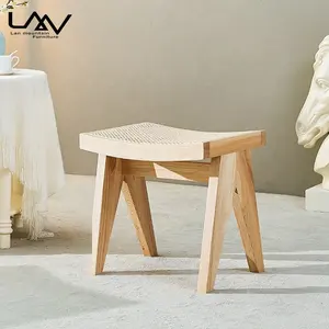 Taburete moderno de madera Natural para sala de estar, muebles de ratán/mimbre para pie