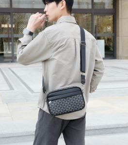 Petit sac bandoulière de luxe en cuir PU imperméable et durable à carreaux pour homme, idéal pour les trajets quotidiens et les voyages - Product Image 6