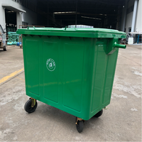 Tempat Sampah roda empat logam besi galvanis, 660L, wadah daur ulang sampah industri tugas berat, lengan kait