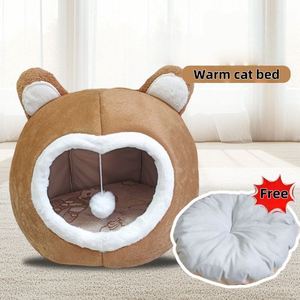 Pet Luxury Three-dimensional Ear Warming <b>Bed</b> Solid Pattern Super Soft Sponge Filling Anti-Slip All Seasons Warm Nest for Cats - Product Image 4