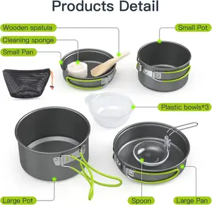 NPOT Portable Camping Cookware Pot Cooker Set Camping Cookware Kit With Folding Spoon Fork Cutter Cup Camping Cookware Set