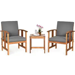 Kursi panjang kayu padat tahan karat, setelan meja dan kursi panjang matahari cantik teras untuk relaksasi luar ruangan