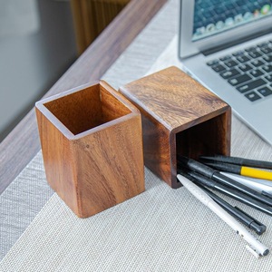 Walnut Wood Solid Wood Pen Holder Square Office <b>Desk</b> Organizer Storage Box Multi Functional <b>Large</b> Capacity - Product Image 3