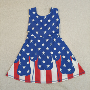 Vestido Patriótico Informal de Verano para Niñas Pequeñas, con Estampado de Bandera Americana, Manga Corta, Vestido Giratorio - Product Image 5