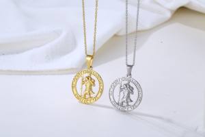 Perhiasan Pria terlaris liontin santo <span class=keywords><strong>Christopher</strong></span> 18K emas baja tahan karat koin bulat jimat religius kalung <span class=keywords><strong>Christopher</strong></span> - Product Image 4