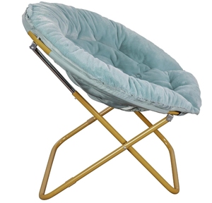 Fauteuil Saucer Pliant Portable Surdimensionné à Cadre Métallique Doré, en Fausse Fourrure Douce Aqua Poussiéreuse, pour Chambre ou Salon - Product Image 3