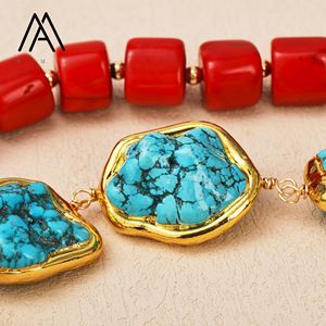 <span class=keywords><strong>Collana</strong></span> <span class=keywords><strong>di</strong></span> Perle Naturali, <span class=keywords><strong>Corallo</strong></span> Rosso e Turchese Blu con Perline, Unisex, Placcata Oro con Rame, Stile Trendy, Gioiello Popolare per Feste - Product Image 4
