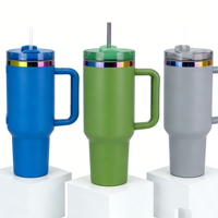 Gobelet isotherme en acier inoxydable plaqué électrolytiquement avec revêtement en poudre holographique arc-en-ciel, 40 oz, pour gravure au laser, mug d'extérieur 30 oz 40 oz, bleu