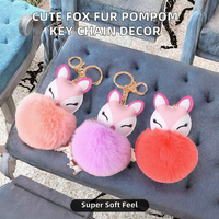 Porte-clés Renard Mignon, Porte-clés Pompon en Fourrure de Lapin Tendance, Pendentifs de Sac en Acier Inoxydable avec Animaux de Dessin Animé, Décoration