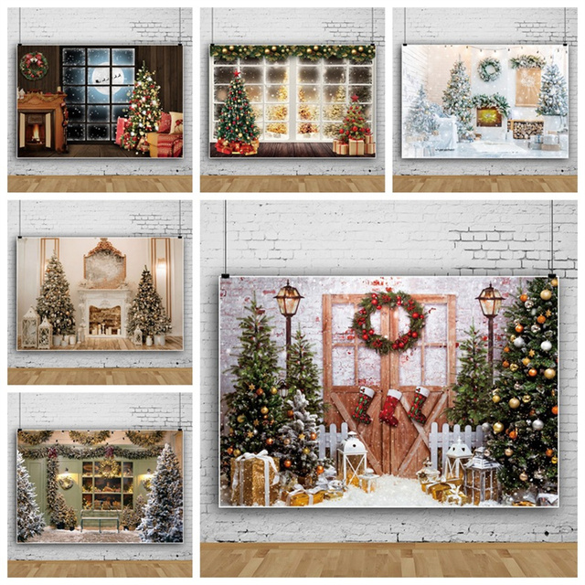 Christmas Backdrop Fireplace Winter Window Santa Claus Xmas Photocall Baby Photography Background Photobooth Photo Shoot Props