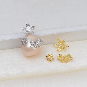 Pendentif baroque en argent 925 fait main Wenchi, forme irrégulière, design vide en forme de papillon-fleur, avec composants - Product Image 1