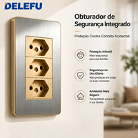 Stopkontak Dinding Modular DELEFU Mewah dari Baja Anti Karat Brazil 20A 250V dengan Pengisi Daya Cepat USB Tipe C 20W