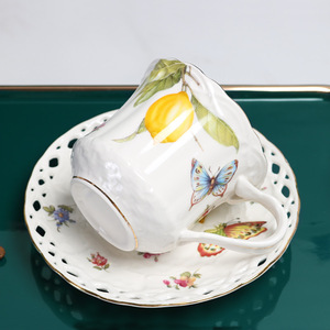 Wholesale European Lemon Pattern Phnom Penh Net Red Ceramic Afternoon <b>Tea</b> Coffee <b>Cup</b> <b>Set</b> - Product Image 5