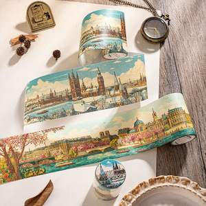 1 Rollo de Cinta Adhesiva Decorativa con Temática de Viajes, <span class=keywords><strong>Serie</strong></span> Viajero Europeo, Estilo Retro para Collage y Diario - Product Image 2