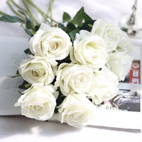 V570 Fleurs artificielles en soie de haute qualité, faites à la main, 3D, grandes, à longue tige, toucher réaliste, latex, roses blanches ivoire