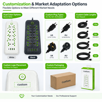 Multiprise universelle 8 voies avec ports USB et USB-C PD, longueur de câble personnalisable, console d'alimentation pour salon