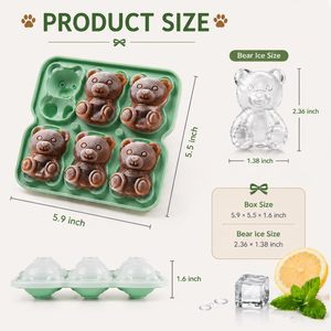 Bandeja de silicona de grado alimenticio para cubitos de hielo con diseño de oso y rosa de 6 celdas, con embudo a prueba de fugas y cierre ecológico - Product Image 5