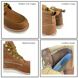 6 Inch MOC Toe Yellow Embossed Grain Cow Leather <strong>Boots</strong> for Mining Construction Factory Safety Work <strong>Boots</strong> for Labor Protection - Product Image 2