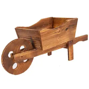 Unique Plant Container Shaped Wooden Cart Trolley Flower Pot - Charming Plant Container with Cart-inspired Design