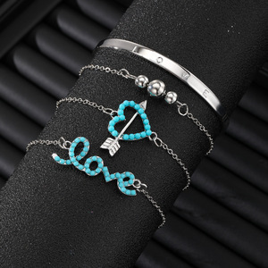 Ensemble bracelet 4 pièces/ensemble mode bohème lettres Turquoise Bracelet Bracelet ensemble - Product Image 4